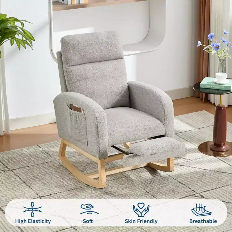 Fauteuil à bascule rembourré avec repose-pieds réglable et pochette latérale – Une place, plusieurs couleurs