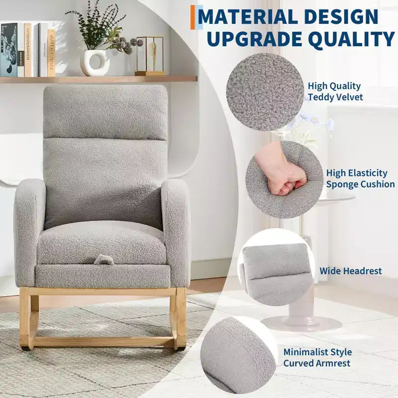 Fauteuil à bascule rembourré avec repose-pieds réglable et pochette latérale – Une place, plusieurs couleurs