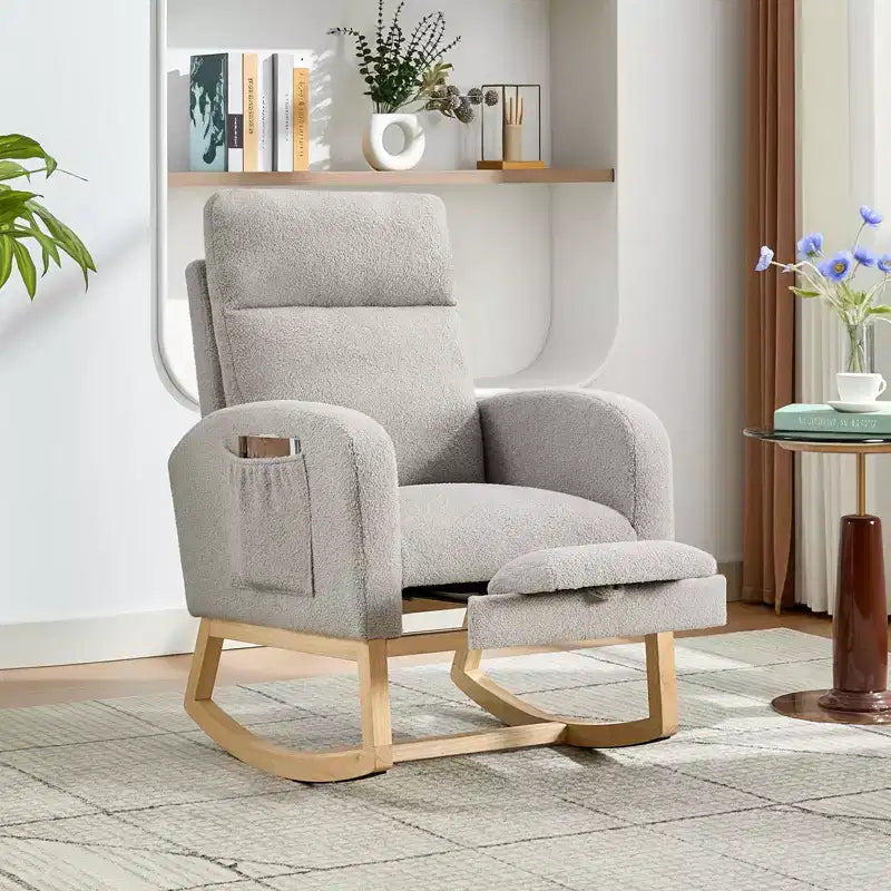 Fauteuil à bascule rembourré avec repose-pieds réglable et pochette latérale – Une place, plusieurs couleurs