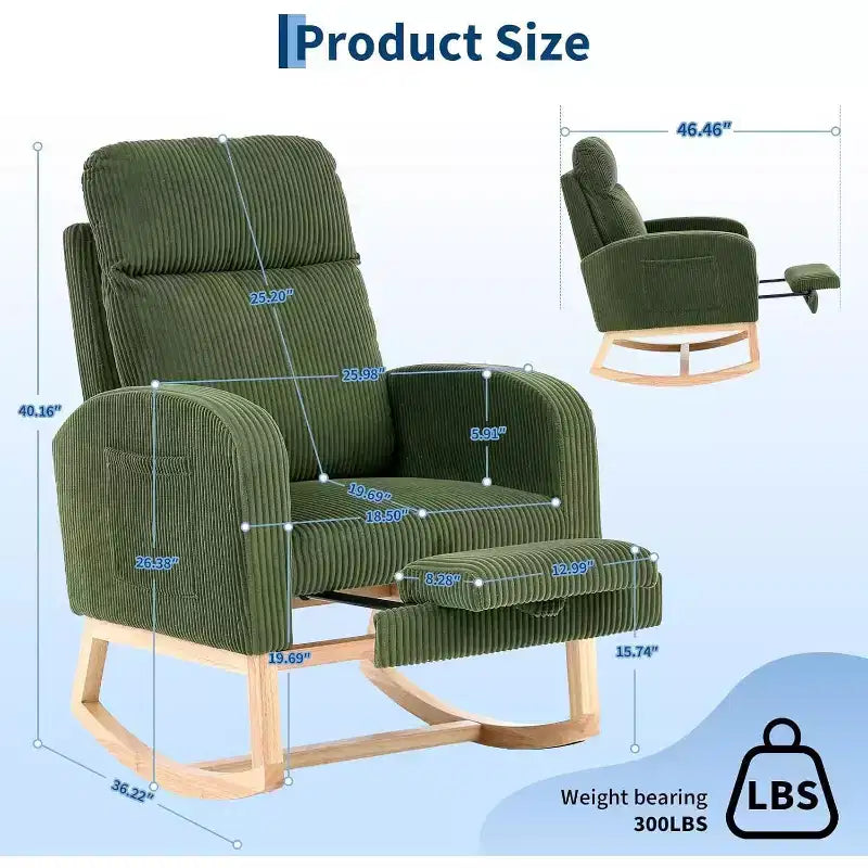 Fauteuil à bascule rembourré avec repose-pieds réglable et pochette latérale – Une place, plusieurs couleurs