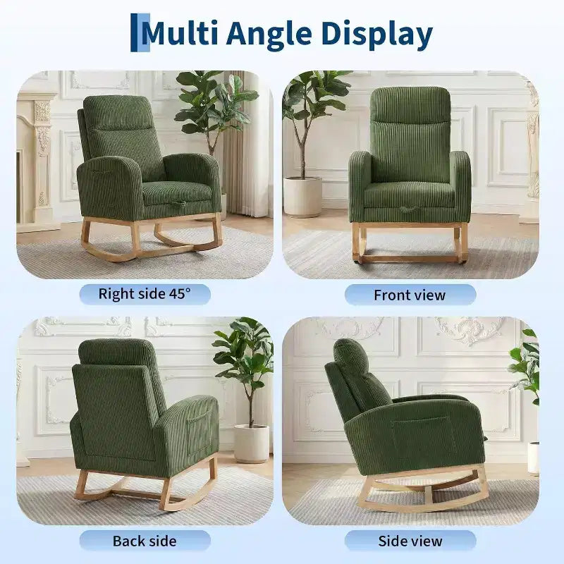 Fauteuil à bascule rembourré avec repose-pieds réglable et pochette latérale – Une place, plusieurs couleurs