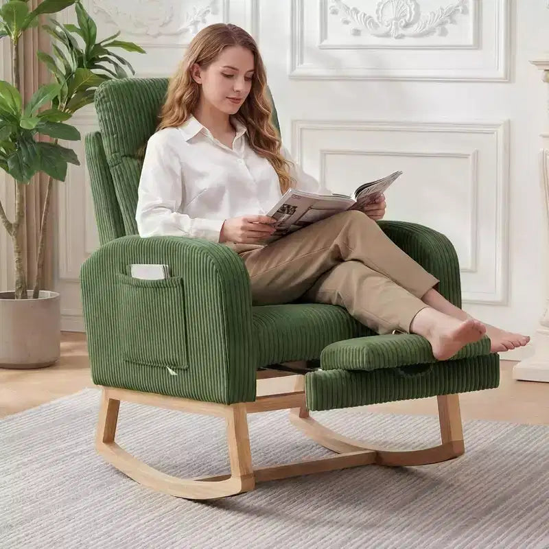 Fauteuil à bascule rembourré avec repose-pieds réglable et pochette latérale – Une place, plusieurs couleurs