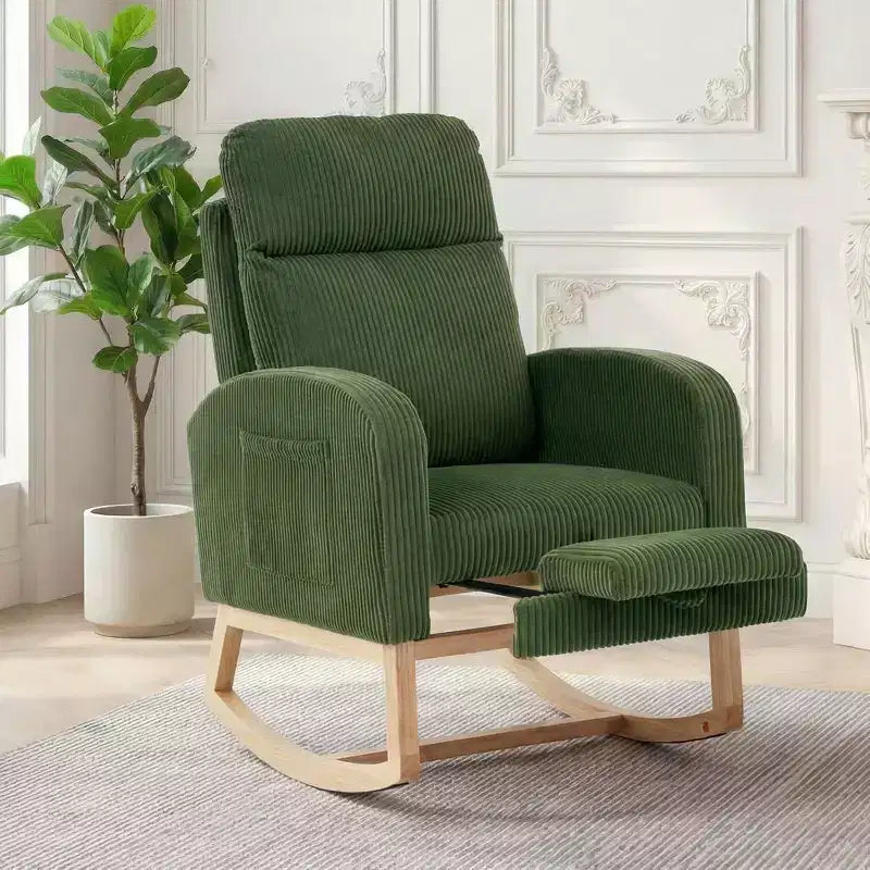 Fauteuil à bascule rembourré avec repose-pieds réglable et pochette latérale – Une place, plusieurs couleurs