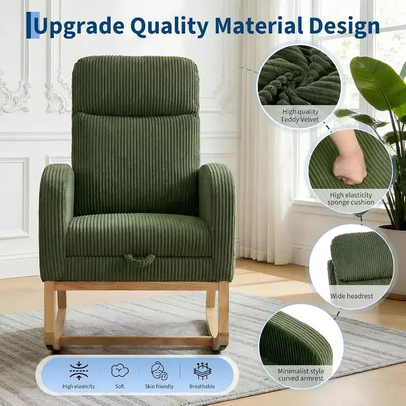 Fauteuil à bascule rembourré avec repose-pieds réglable et pochette latérale – Une place, plusieurs couleurs
