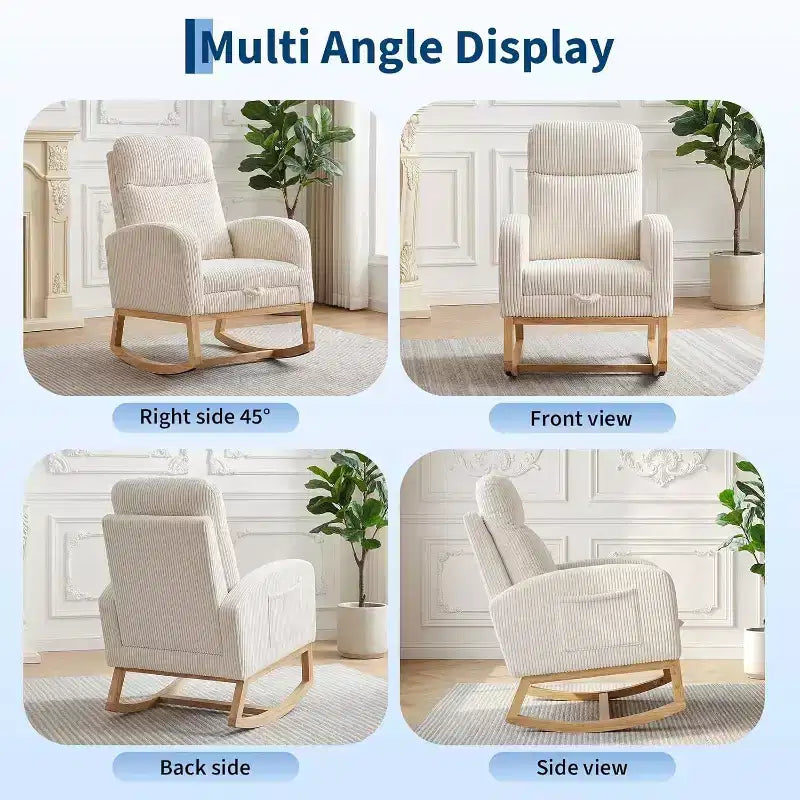 Fauteuil à bascule rembourré avec repose-pieds réglable et pochette latérale – Une place, plusieurs couleurs
