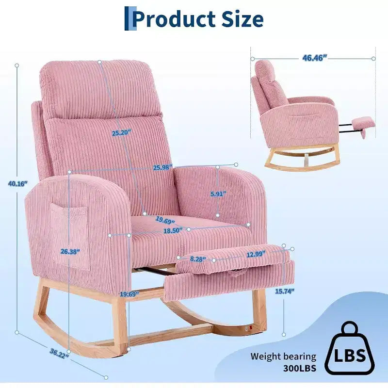 Fauteuil à bascule rembourré avec repose-pieds réglable et pochette latérale – Une place, plusieurs couleurs