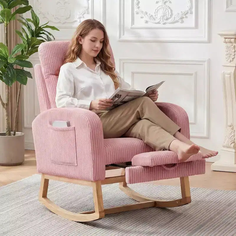 Fauteuil à bascule rembourré avec repose-pieds réglable et pochette latérale – Une place, plusieurs couleurs