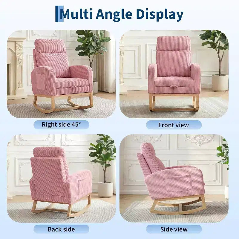 Fauteuil à bascule rembourré avec repose-pieds réglable et pochette latérale – Une place, plusieurs couleurs