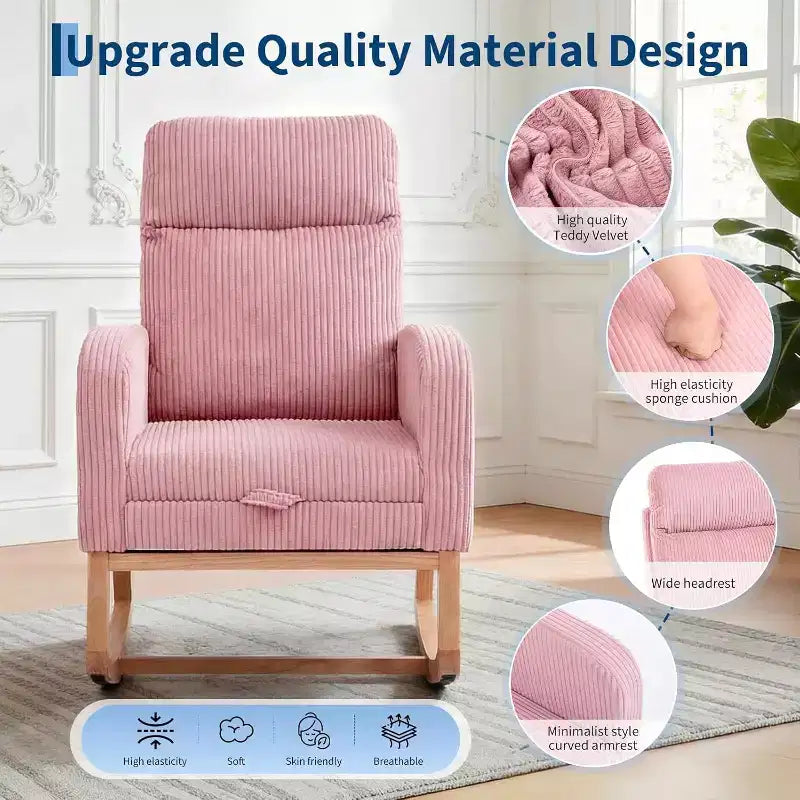 Fauteuil à bascule rembourré avec repose-pieds réglable et pochette latérale – Une place, plusieurs couleurs