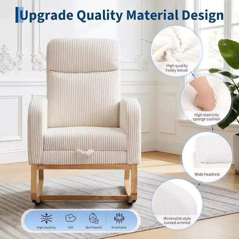 Fauteuil à bascule rembourré avec repose-pieds réglable et pochette latérale – Une place, plusieurs couleurs