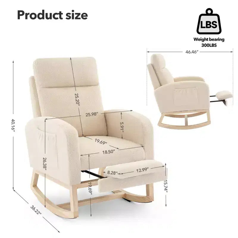 Fauteuil à bascule rembourré avec repose-pieds réglable et pochette latérale – Une place, plusieurs couleurs