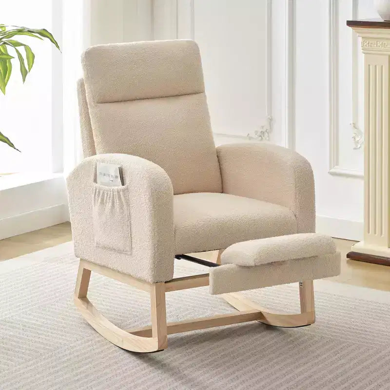 Fauteuil à bascule rembourré avec repose-pieds réglable et pochette latérale – Une place, plusieurs couleurs