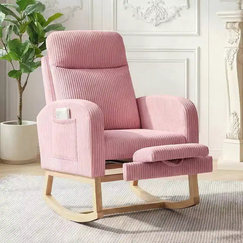 Fauteuil à bascule rembourré avec repose-pieds réglable et pochette latérale – Une place, plusieurs couleurs