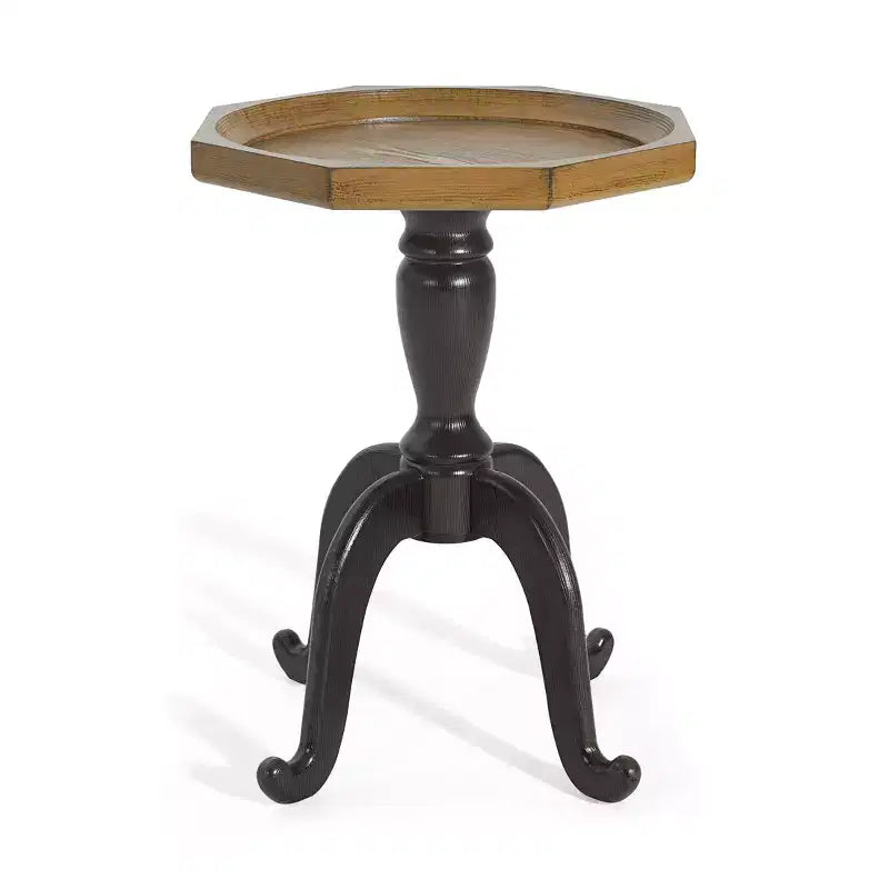 Table d'appoint octogonale noire et marron, base à pieds araignée, usage 1 personne