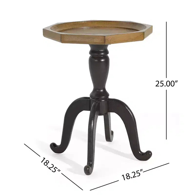 Table d'appoint octogonale noire et marron, base à pieds araignée, usage 1 personne