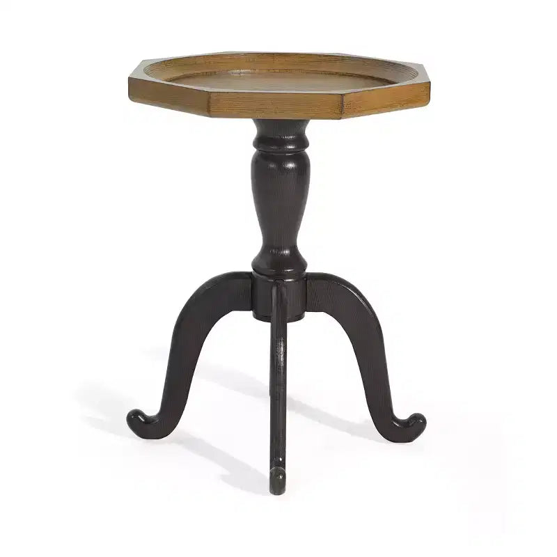 Table d'appoint octogonale noire et marron, base à pieds araignée, usage 1 personne