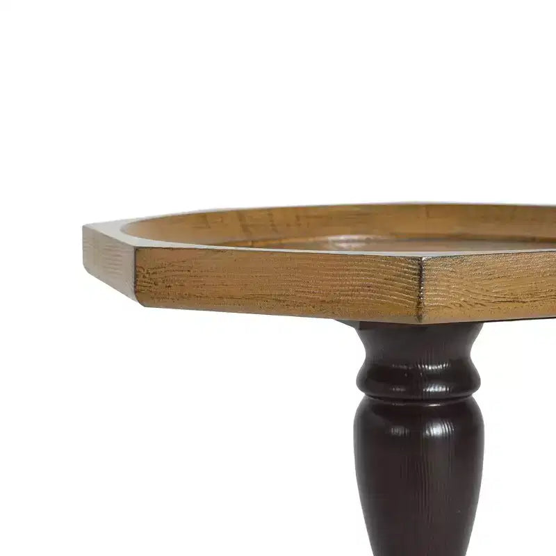 Table d'appoint octogonale noire et marron, base à pieds araignée, usage 1 personne