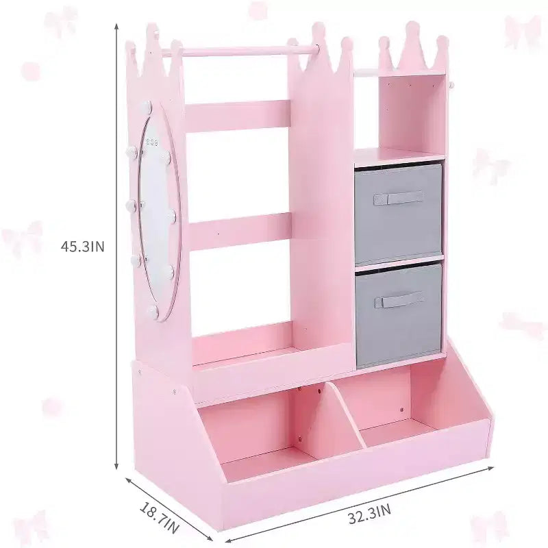 Armoire de Rangement et Déguisement Fille avec Miroir Lumineux – Rose/Blanc, 1 Enfant