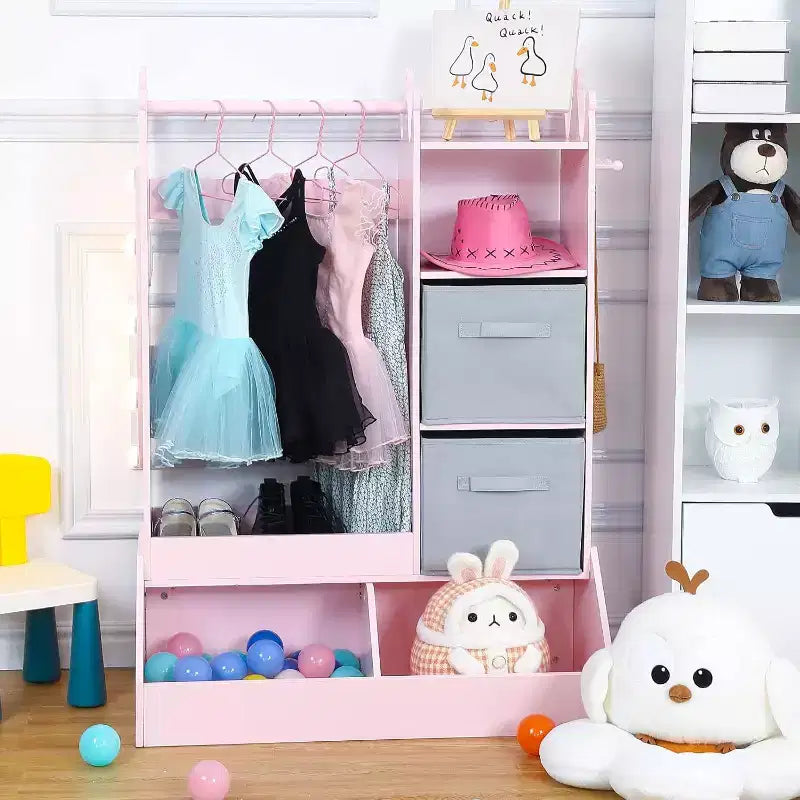 Armoire de Rangement et Déguisement Fille avec Miroir Lumineux – Rose/Blanc, 1 Enfant