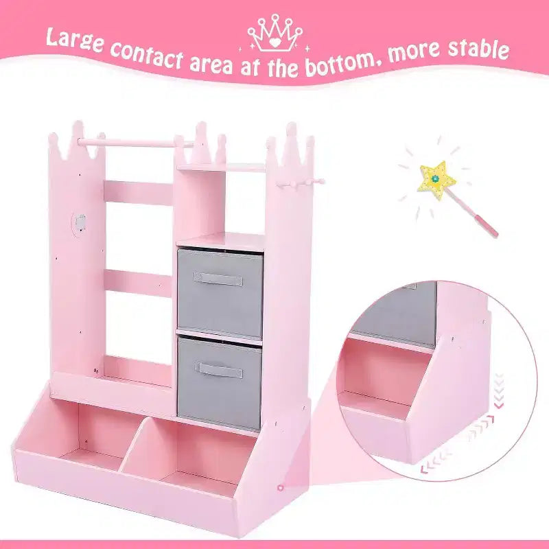 Armoire de Rangement et Déguisement Fille avec Miroir Lumineux – Rose/Blanc, 1 Enfant