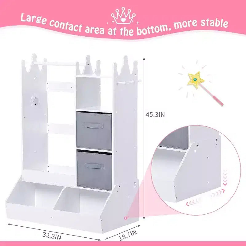 Armoire de Rangement et Déguisement Fille avec Miroir Lumineux – Rose/Blanc, 1 Enfant