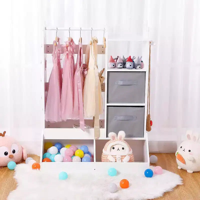 Armoire de Rangement et Déguisement Fille avec Miroir Lumineux – Rose/Blanc, 1 Enfant