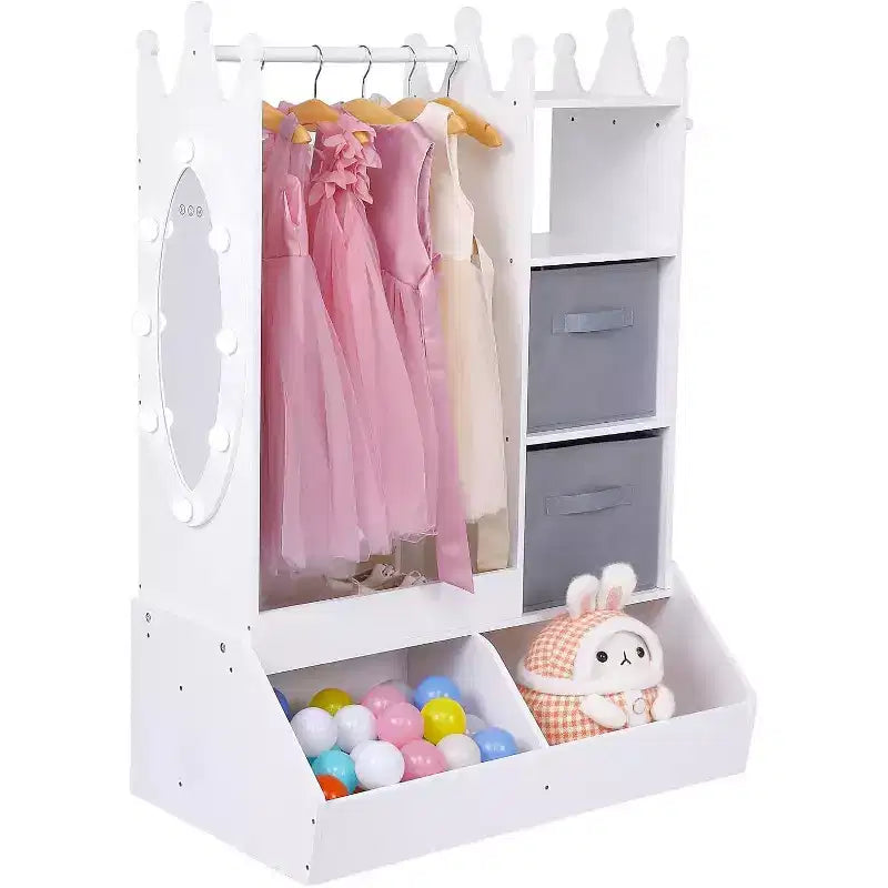 Armoire de Rangement et Déguisement Fille avec Miroir Lumineux – Rose/Blanc, 1 Enfant
