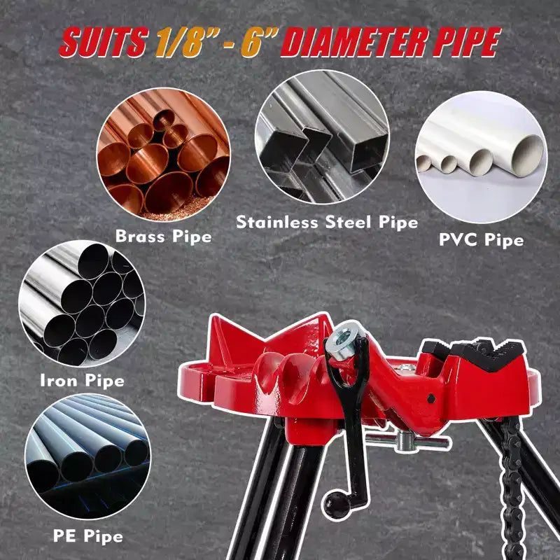 Pince étau à chaîne trépied pliable noire, capacité de 1/8" à 6", utilisateur unique