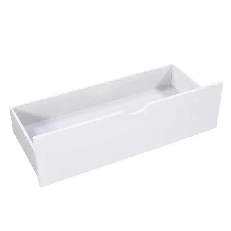 Lit superposé blanc en L avec lit gigogne, tiroirs et table intégrée – Jumeau, 3 couchages