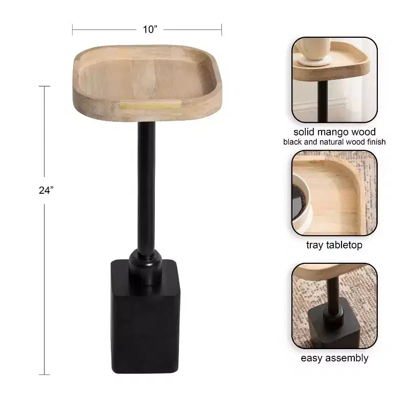 Table d'appoint carrée en bois, brun foncé/naturel pour 1