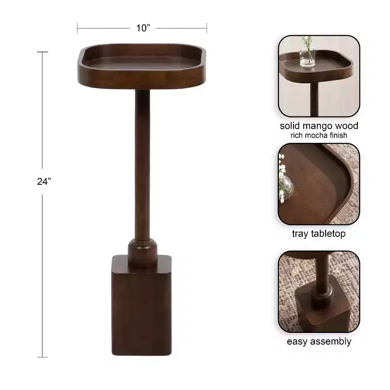 Table d'appoint carrée en bois, brun foncé/naturel pour 1