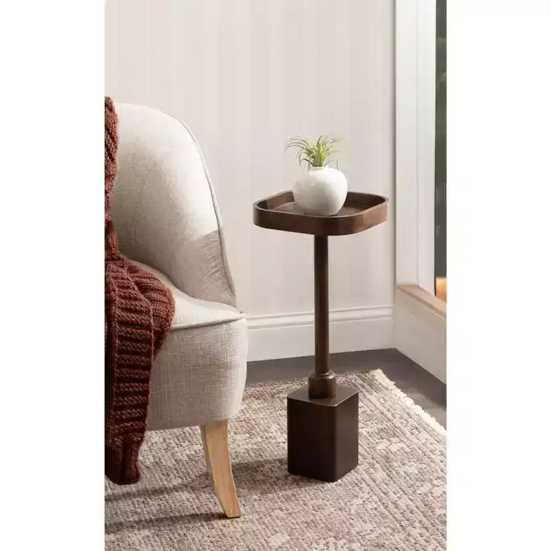 Table d'appoint carrée en bois, brun foncé/naturel pour 1