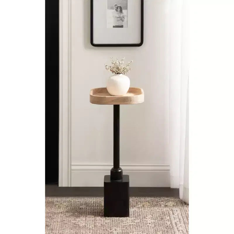 Table d'appoint carrée en bois, brun foncé/naturel pour 1