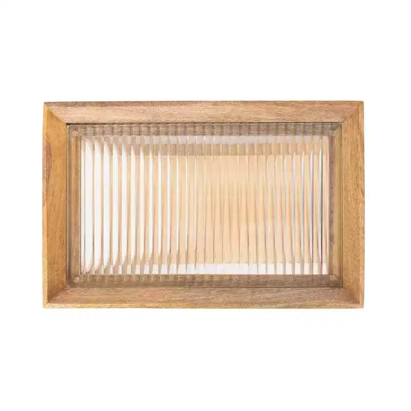 Table d'appoint rectangulaire, cadre en bois avec plateau en verre nervuré, 1 pièce