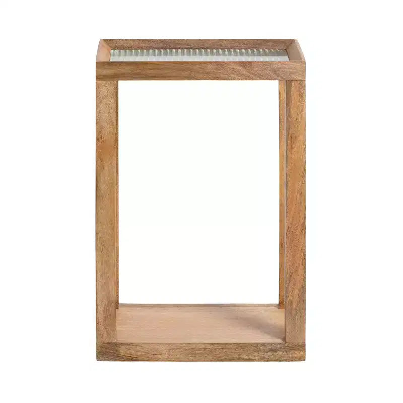 Table d'appoint rectangulaire, cadre en bois avec plateau en verre nervuré, 1 pièce