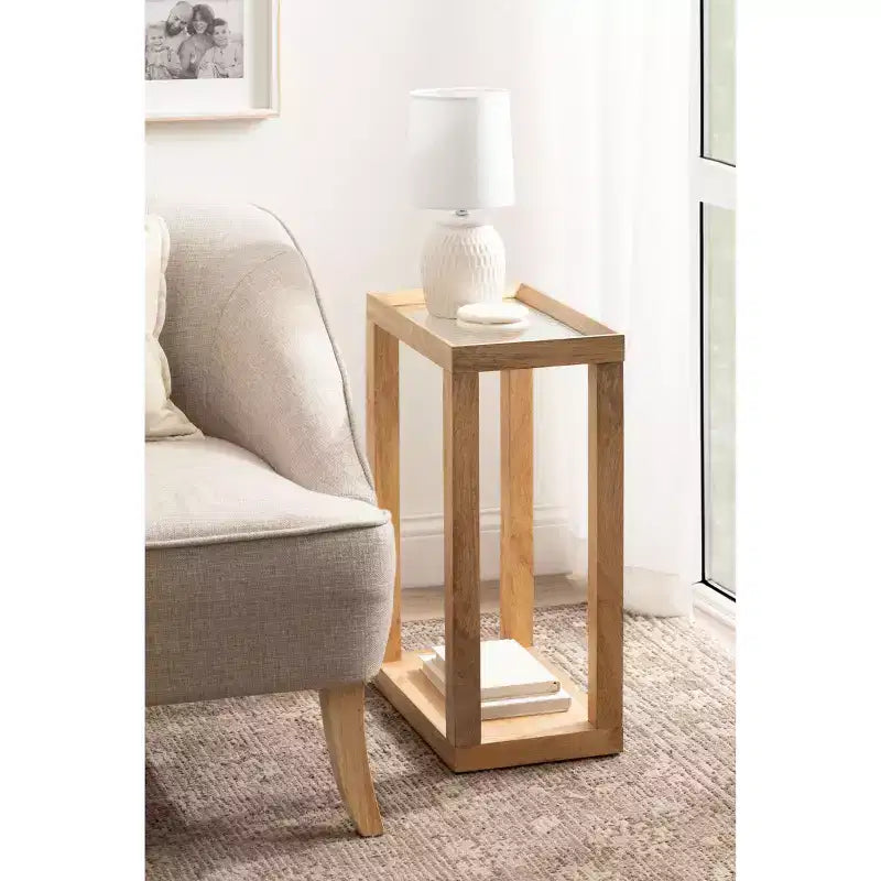 Table d'appoint rectangulaire, cadre en bois avec plateau en verre nervuré, 1 pièce