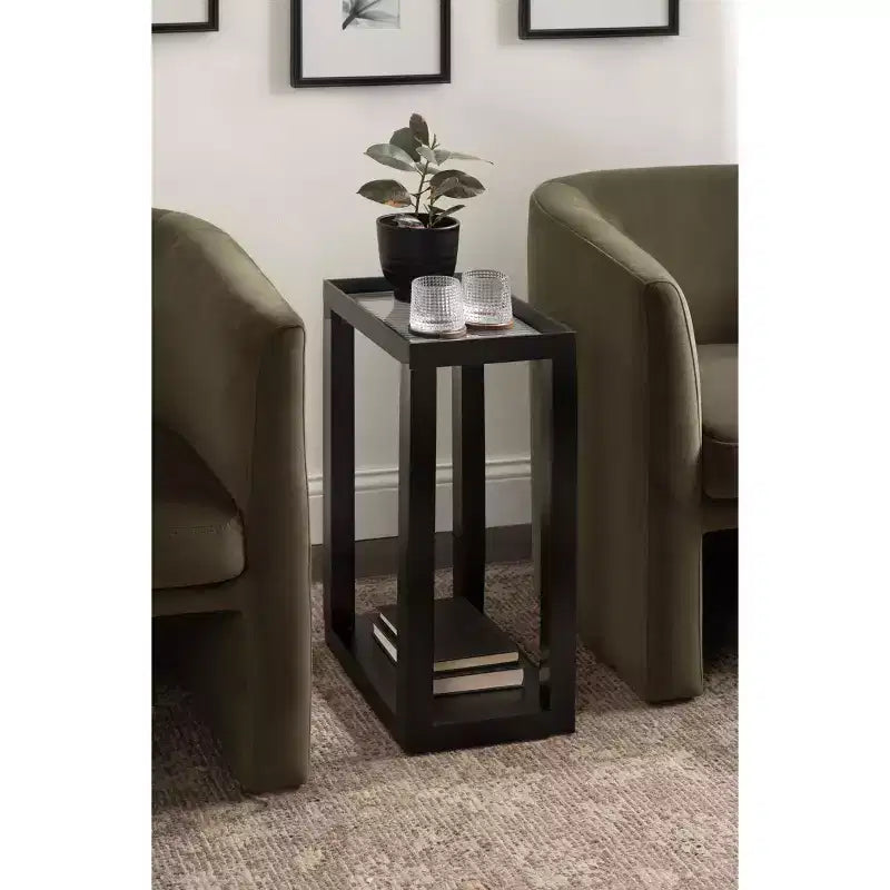Table d'appoint rectangulaire, cadre en bois avec plateau en verre nervuré, 1 pièce