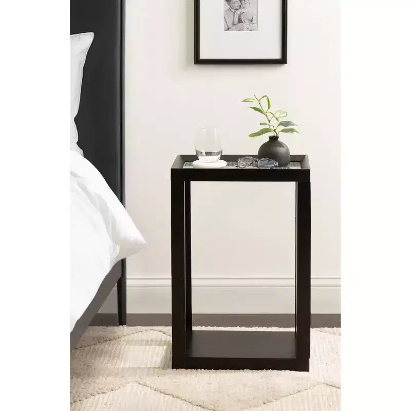 Table d'appoint rectangulaire, cadre en bois avec plateau en verre nervuré, 1 pièce