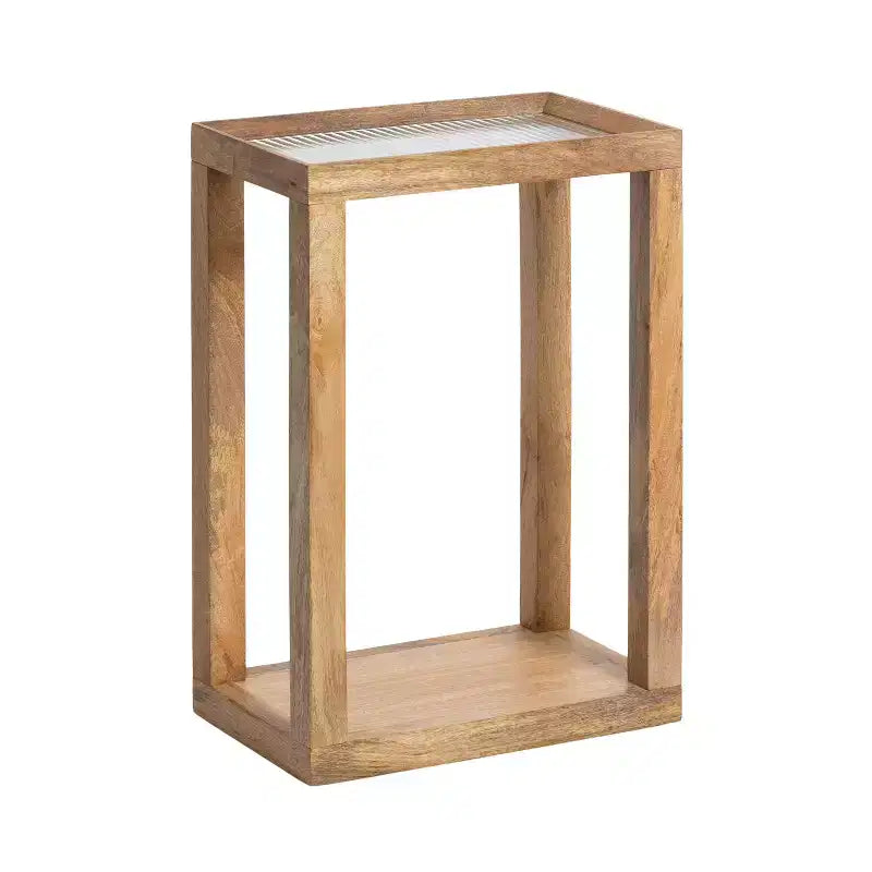 Table d'appoint rectangulaire, cadre en bois avec plateau en verre nervuré, 1 pièce