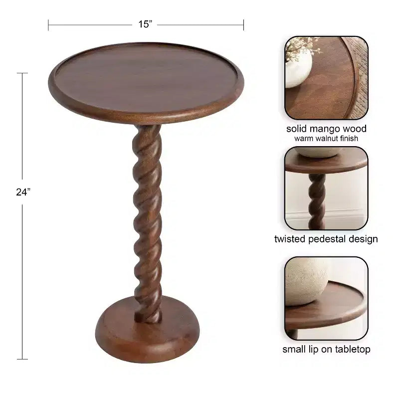 Table d'appoint ronde noire / naturelle / noyer pour 1 personne