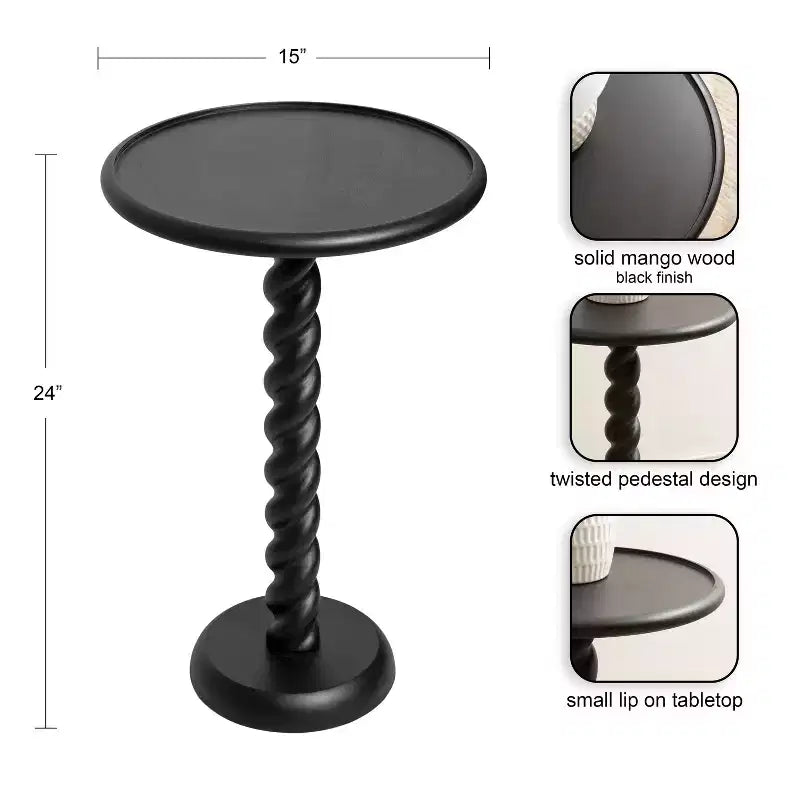 Table d'appoint ronde noire / naturelle / noyer pour 1 personne