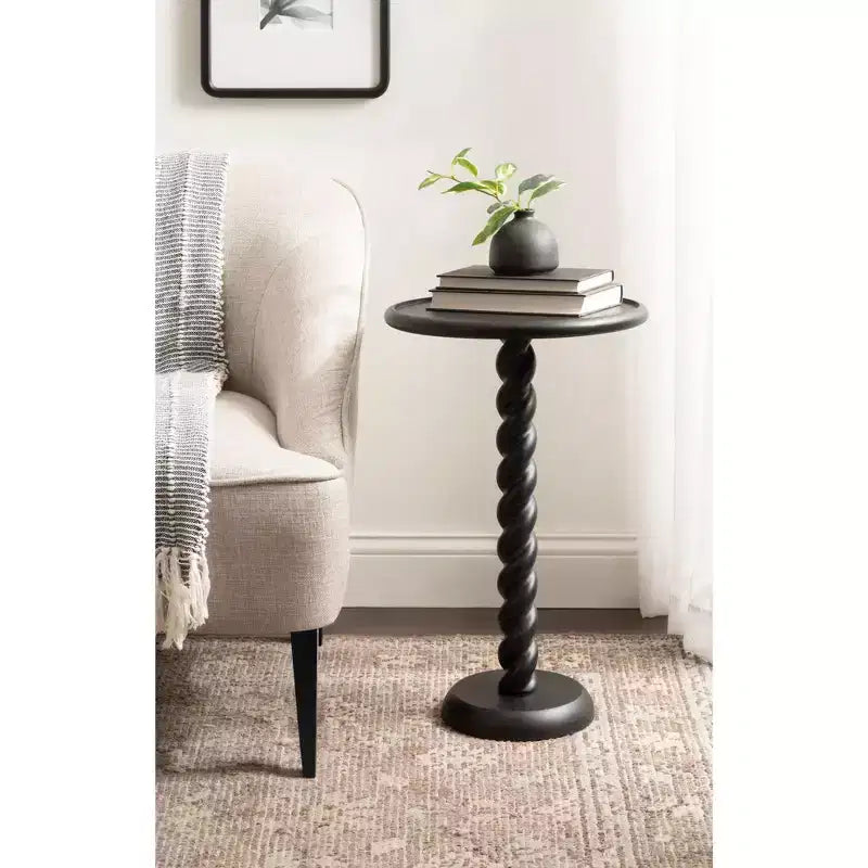 Table d'appoint ronde noire / naturelle / noyer pour 1 personne