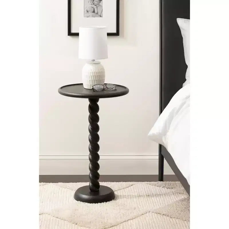 Table d'appoint ronde noire / naturelle / noyer pour 1 personne