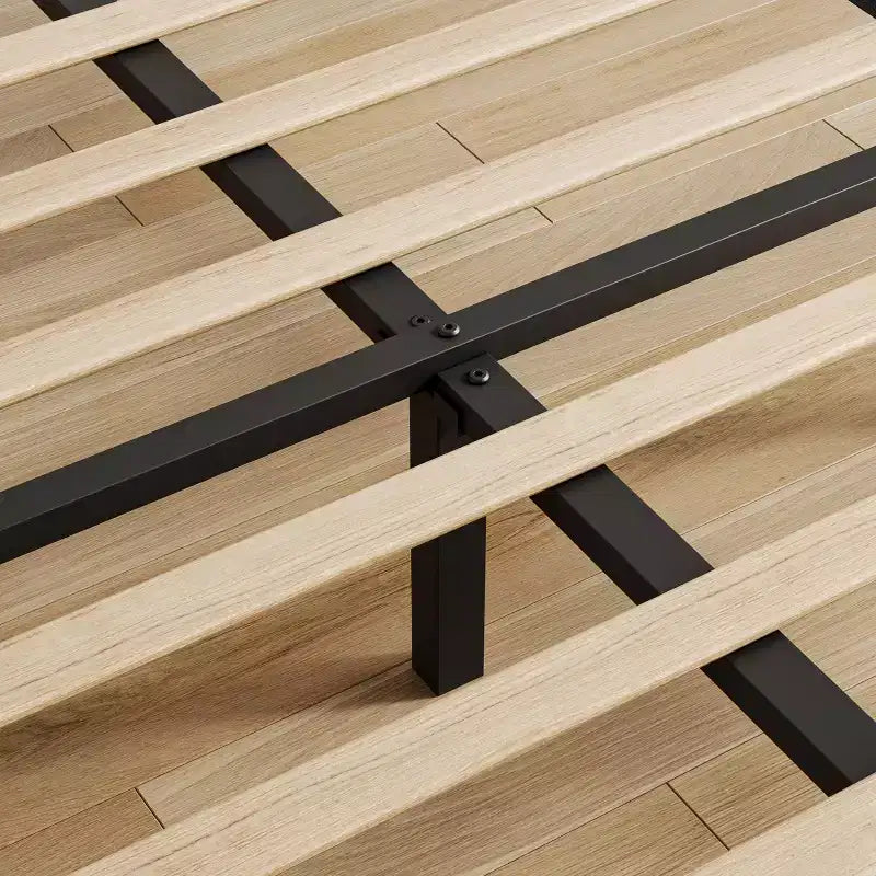 Cadre de lit plateforme pleine grandeur en velours beige avec tête de lit réglable, pour 2 personnes