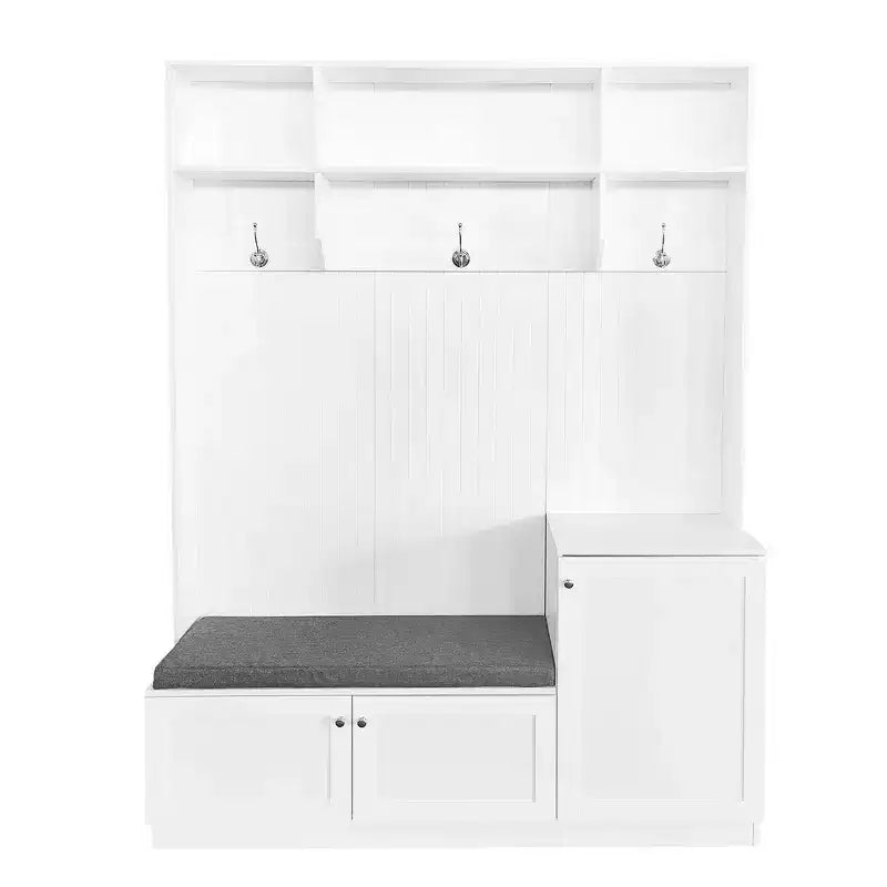 Meuble d'entrée avec banc rembourré, 3 patères et placards de rangement – 1 personne