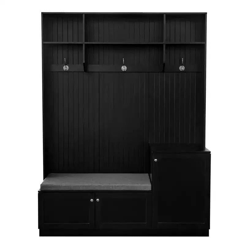 Meuble d'entrée avec banc rembourré, 3 patères et placards de rangement – 1 personne