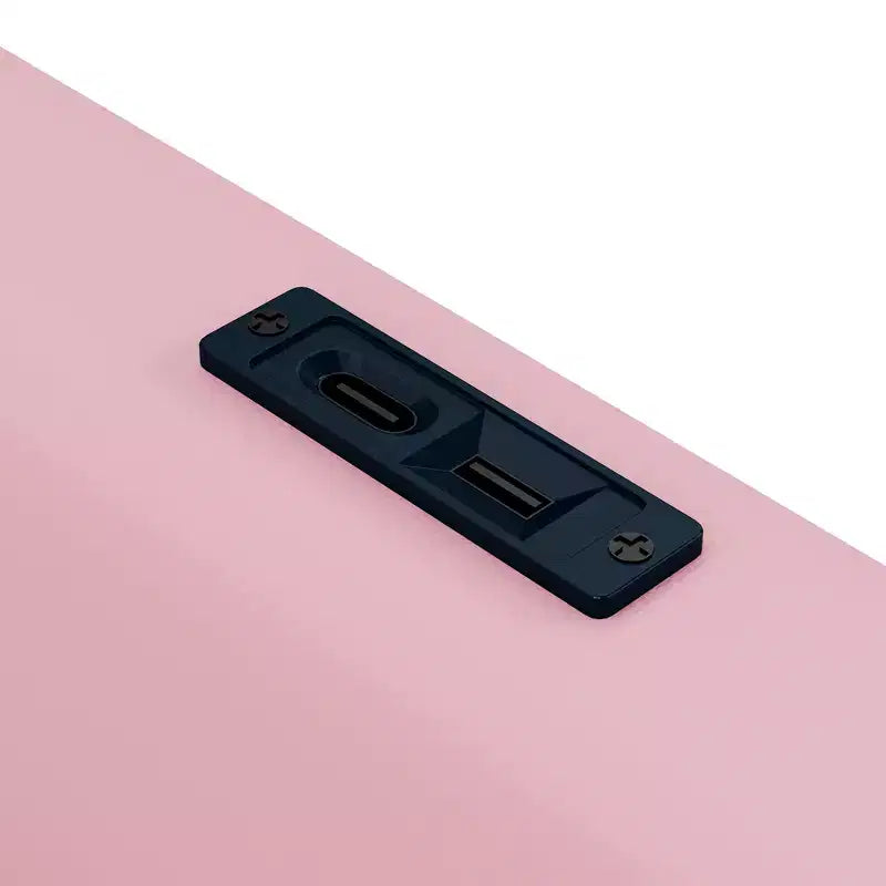 Lit plateforme jumeau rembourré rose/blanc avec garde-corps et station de recharge, 1 personne