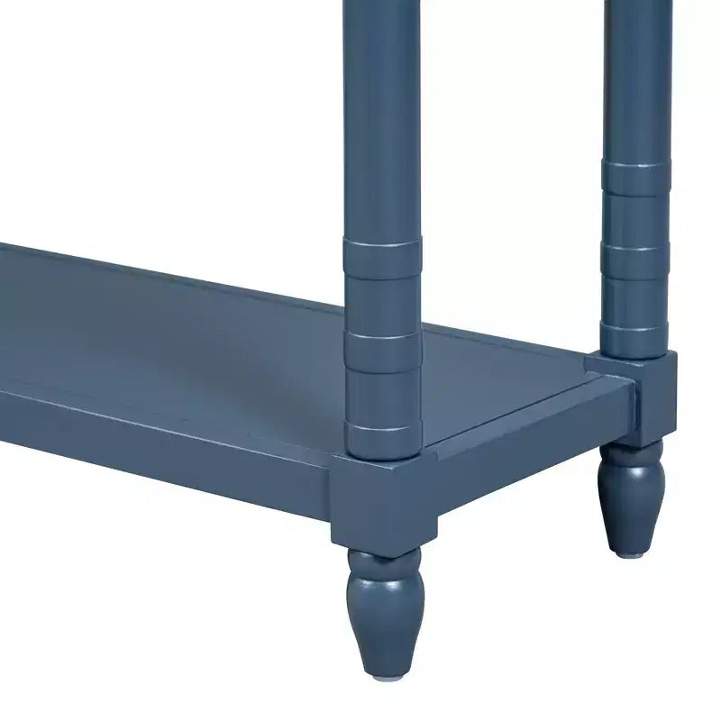 Console en pin noir/bleu avec 3 tiroirs et une étagère, montage par 1 personne