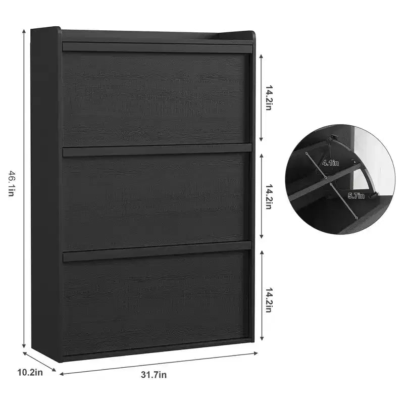 Meuble à chaussures basculant à 3 tiroirs noir – Étagère de rangement étroite en bois pour les familles