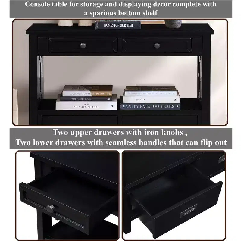 Console vintage avec 4 tiroirs et étagère ouverte – Plusieurs couleurs